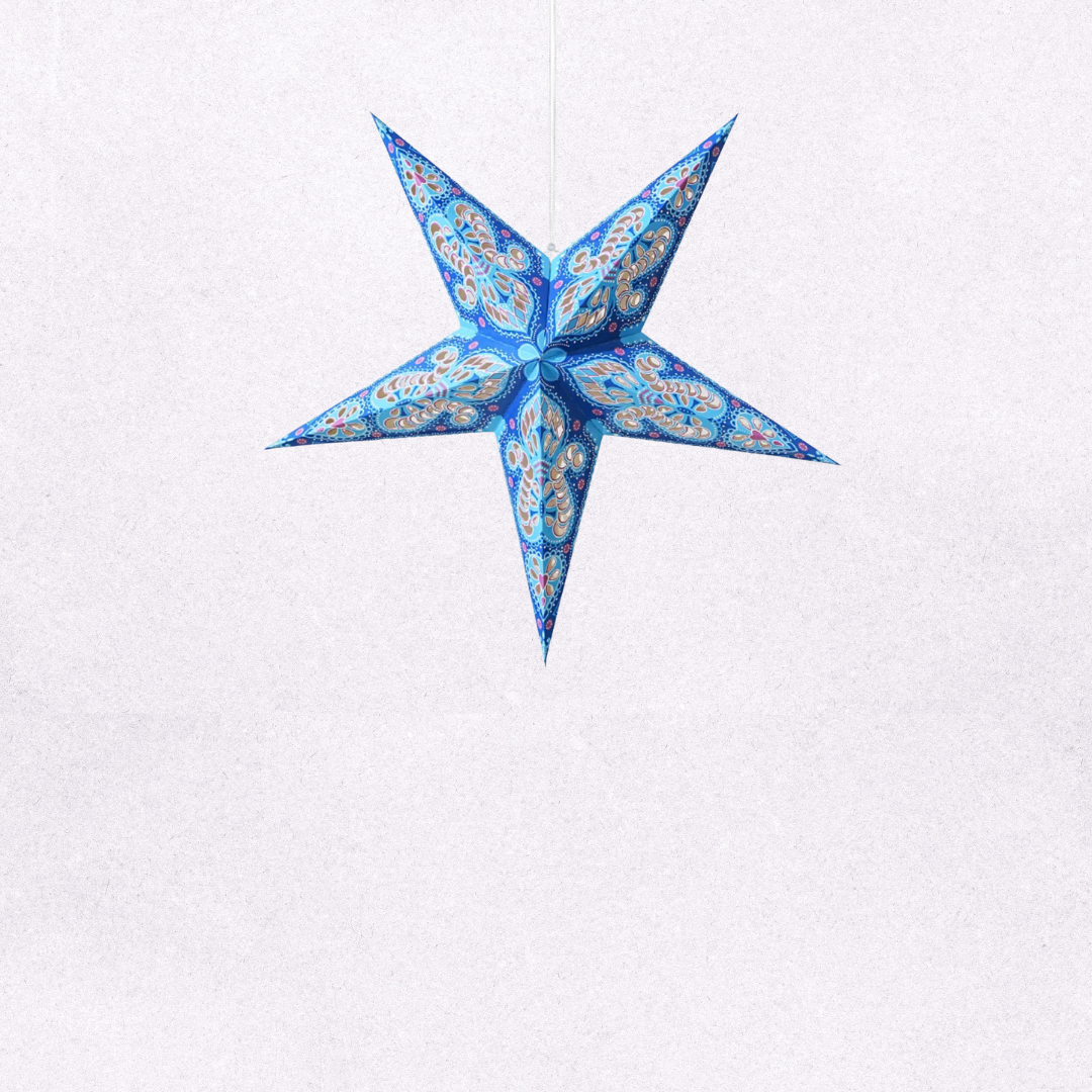 Ramadan 2-Piece Hanging Light-Up Star Lantern- Blue