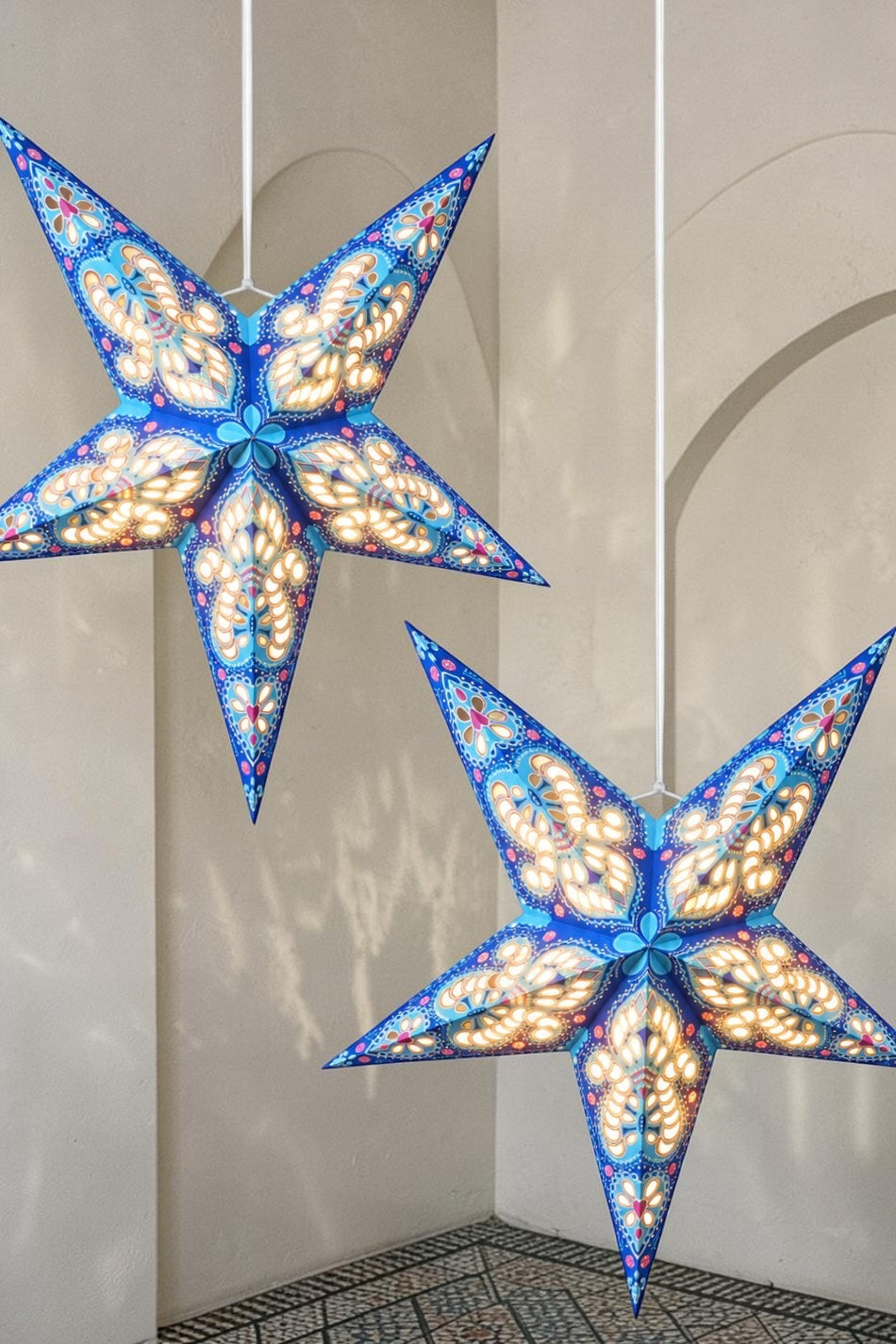 Ramadan 2-Piece Hanging Light-Up Star Lantern- Blue