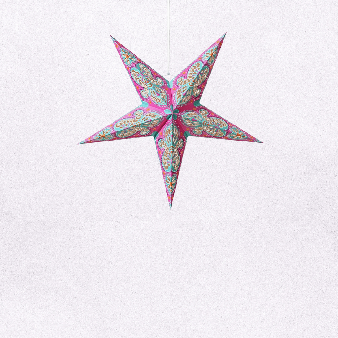 Ramadan 2-Piece Hanging Light-Up Star Lantern- Pink