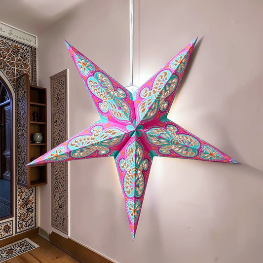 Ramadan 2-Piece Hanging Light-Up Star Lantern- Pink