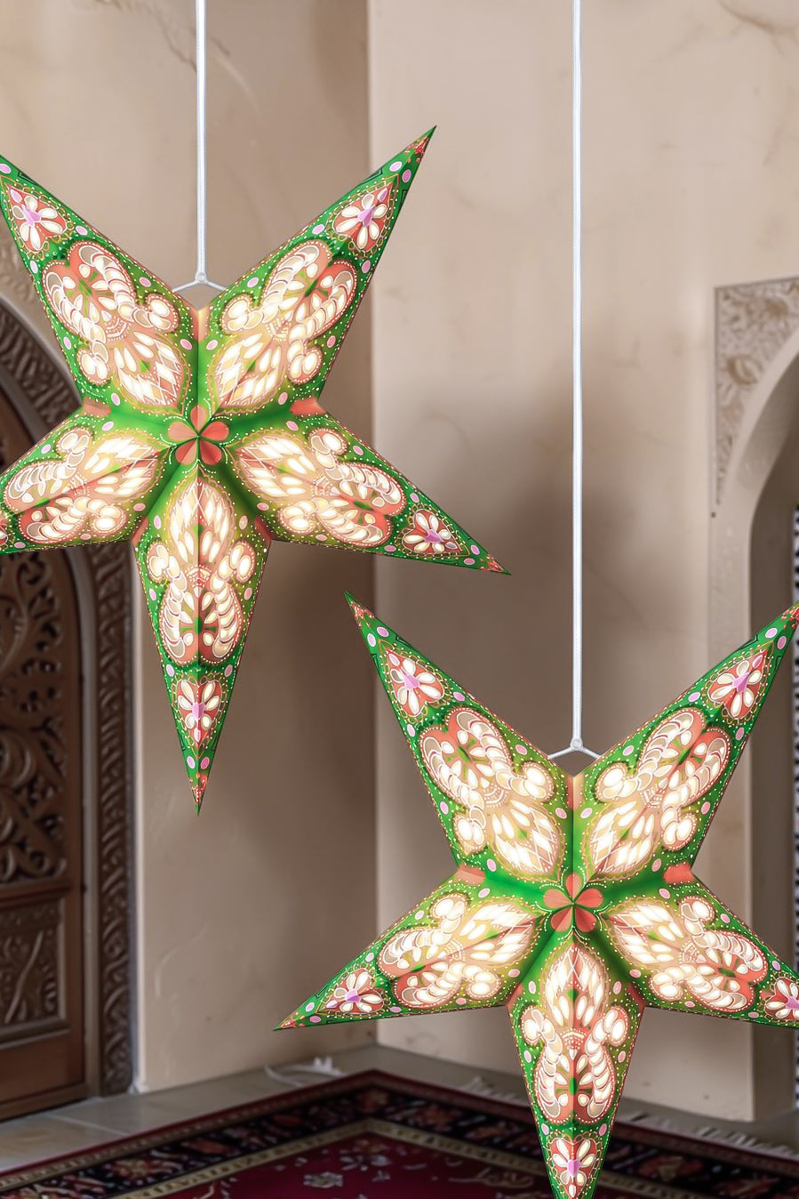 Ramadan 2-Piece Hanging Light-Up Star Lantern- Green