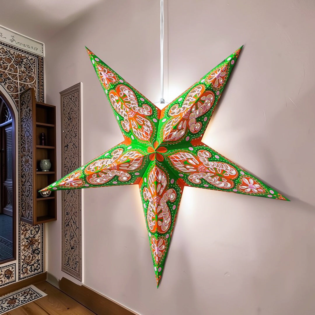 Ramadan 2-Piece Hanging Light-Up Star Lantern- Green