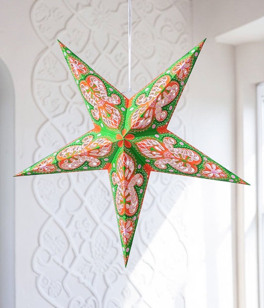 Ramadan 2-Piece Hanging Light-Up Star Lantern- Green